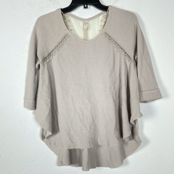 Free People Tops - Free People‎ Shirt Waffle Knit Henley Top Lace Tan